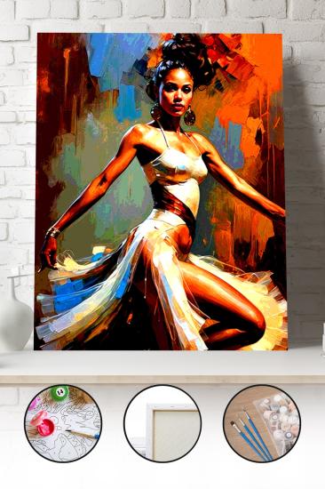 Sayılarla Boyama Seti 40x50 - 50x65 cm Afrikalı Kadın Portresi – Tuval Hobi Boyama Tablosu 01