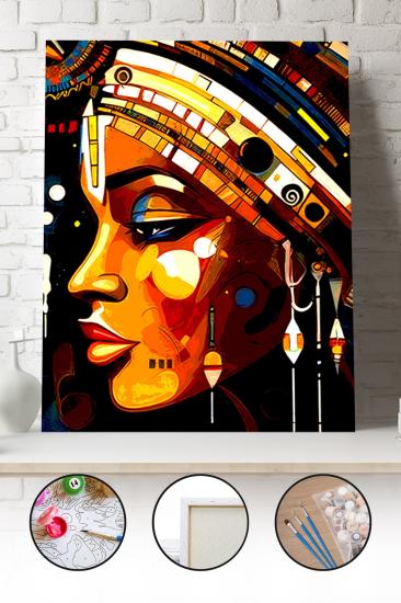 Sayılarla Boyama Seti 40x50 - 50x65 cm Afrikalı Kadın Portresi – Tuval Hobi Boyama Tablosu 01