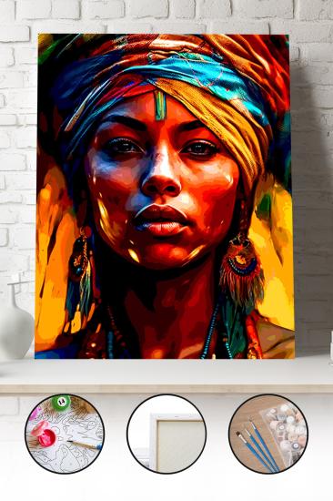 Sayılarla Boyama Seti 40x50 - 50x65 cm Afrikalı Kadın Portresi – Tuval Hobi Boyama Tablosu 01