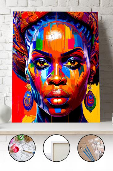 Sayılarla Boyama Seti 40x50 - 50x65 cm Afrikalı Kadın Portresi – Tuval Hobi Boyama Tablosu 01