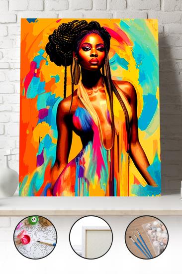 Sayılarla Boyama Seti 40x50 - 50x65 cm Afrikalı Kadın Portresi – Tuval Hobi Boyama Tablosu 01