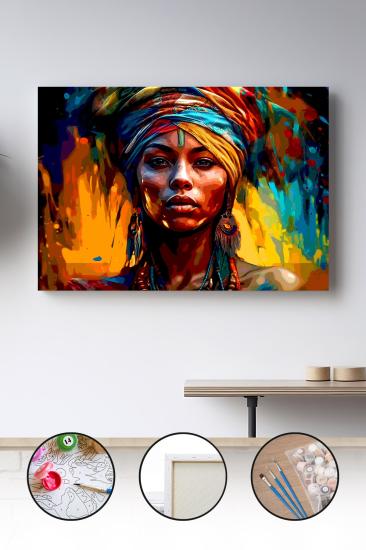 Sayılarla Boyama Seti 40x50 - 50x65 cm Afrikalı Kadın Portresi – Tuval Hobi Boyama Tablosu 01