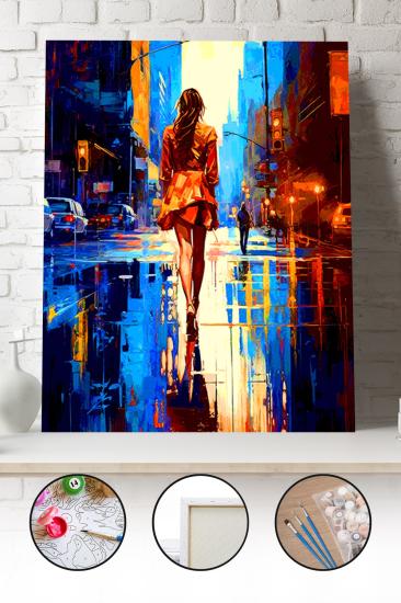 Sayılarla Boyama Seti 40x50 - 50x65 cm Tuval Hobi Boyama Tablosu - Amerika Sokakları