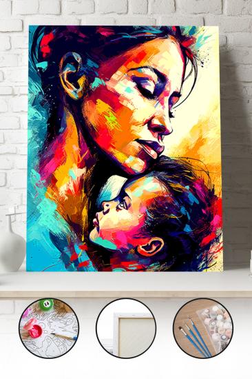 Sayılarla Boyama Seti 40x50 - 50x65 cm Tuval Hobi Boyama Tablosu - Anne ve Bebek Portre
