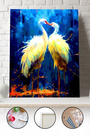 Sayılarla Boyama Seti 40x50 - 50x65 cm Tuval Hobi Boyama Tablosu - Aşık turna Kuşu