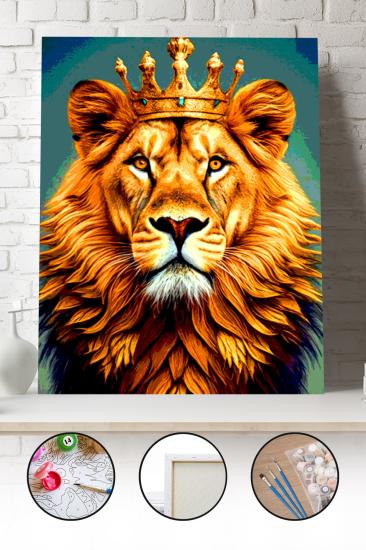 Sayılarla Boyama Seti 40x50 - 50x65 cm Tuval Hobi Boyama Tablosu - Aslan Kıral