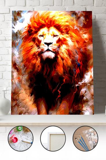 Sayılarla Boyama Seti 40x50 - 50x65 cm Tuval Hobi Boyama Tablosu - Aslan