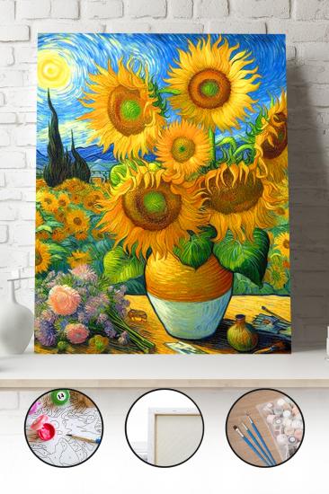 Sayılarla Boyama Seti 40x50 - 50x65 cm Tuval Hobi Boyama Tablosu - Ayçiçekleri Van Gogh