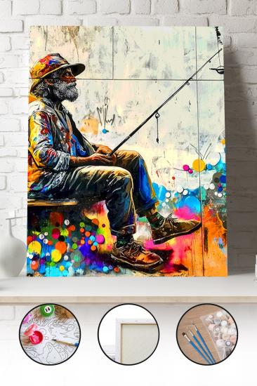 Sayılarla Boyama Seti 40x50 - 50x65 cm Tuval Hobi Boyama Tablosu - Banksy Balık Tutan Adam