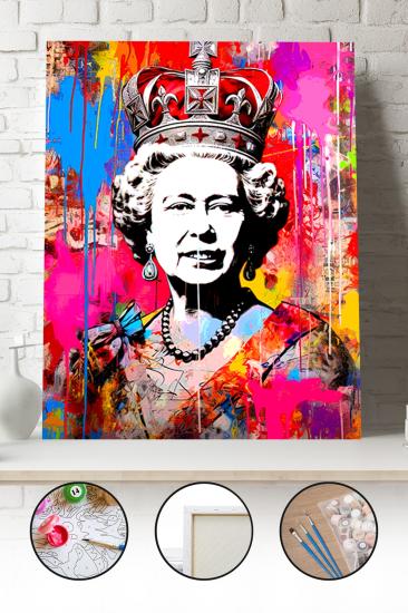 Sayılarla Boyama Seti 40x50 - 50x65 cm Tuval Hobi Boyama Tablosu - Banksy Kraliçe Elizabeth