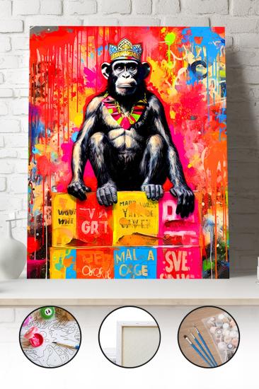 Sayılarla Boyama Seti 40x50 - 50x65 cm Tuval Hobi Boyama Tablosu - Banksy Maymun Sokak Sanatı
