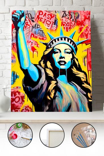 Sayılarla Boyama Seti 40x50 - 50x65 cm Tuval Hobi Boyama Tablosu - Banksy Özgürlük Heykeli 02