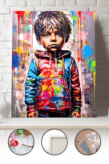 Sayılarla Boyama Seti 40x50 - 50x65 cm Tuval Hobi Boyama Tablosu - Banksy Renkli Çocuk