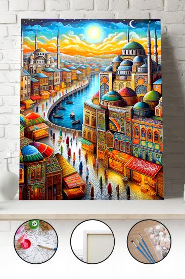 Sayılarla Boyama Seti 40x50 - 50x65 cm Tuval Hobi Boyama Tablosu - Camii Manzarası