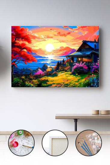 Sayılarla Boyama Seti 40x50 - 50x65 cm Tuval Hobi Boyama Tablosu - Dağ Manzarası