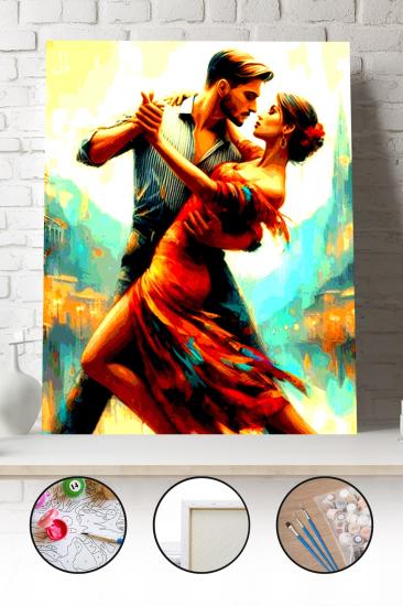 Sayılarla Boyama Seti 40x50 - 50x65 cm Tuval Hobi Boyama Tablosu - Dans Eden Aşıklar