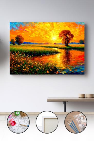 Sayılarla Boyama Seti 40x50 - 50x65 cm Tuval Hobi Boyama Tablosu - Doğa Manzarası