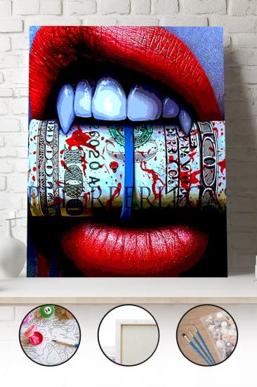 Sayılarla Boyama Seti 40x50 - 50x65 cm Tuval Hobi Boyama Tablosu - Dolar ve Vampir