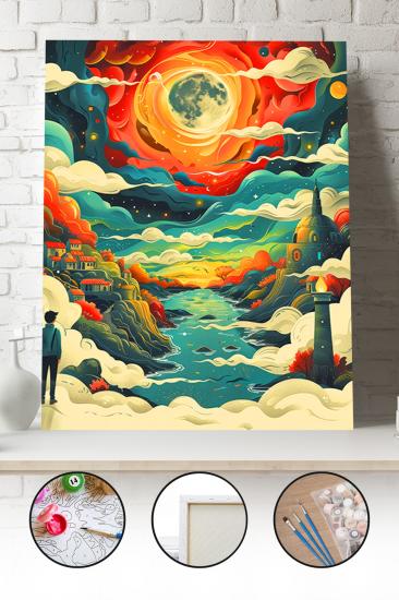 Sayılarla Boyama Seti 40x50 - 50x65 cm Tuval Hobi Boyama Tablosu - Fantastik Manzara