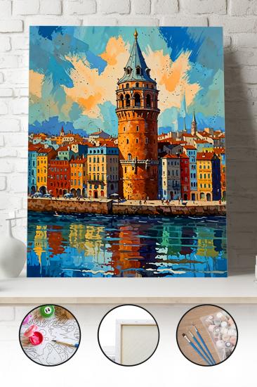 Sayılarla Boyama Seti 40x50 - 50x65 cm Tuval Hobi Boyama Tablosu - Galata Kulesi Manzarası