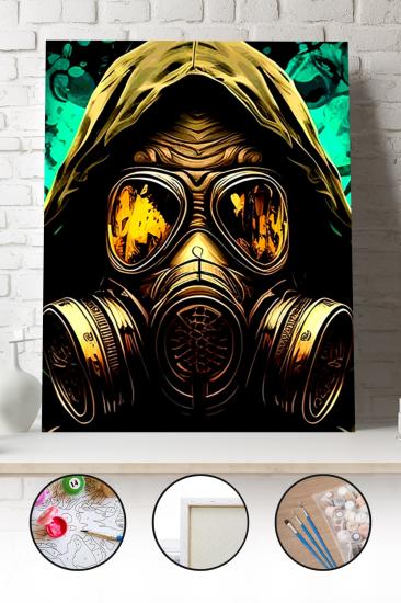Sayılarla Boyama Seti 40x50 - 50x65 cm Tuval Hobi Boyama Tablosu - Gaz Maskeli Adam