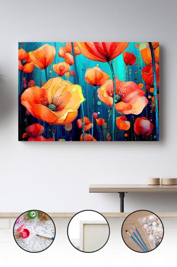 Sayılarla Boyama Seti 40x50 - 50x65 cm Tuval Hobi Boyama Tablosu - Gelincik Çiçeği