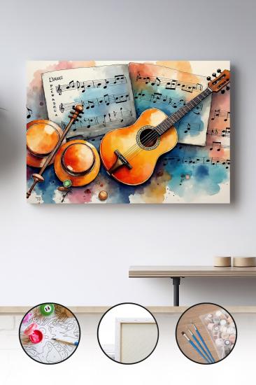 Sayılarla Boyama Seti 40x50 - 50x65 cm Tuval Hobi Boyama Tablosu - Gitar Resmi