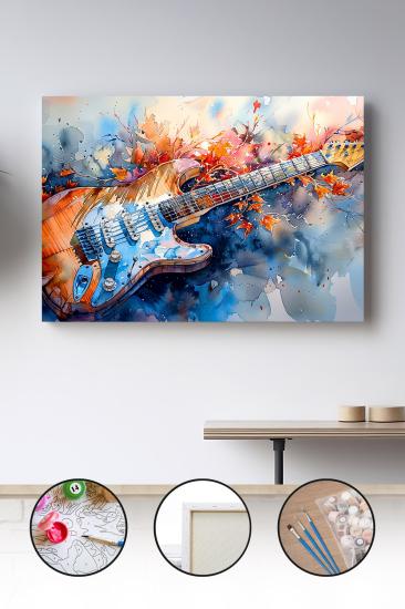 Sayılarla Boyama Seti 40x50 - 50x65 cm Tuval Hobi Boyama Tablosu - Gitar Resmi 02