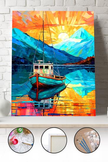 Sayılarla Boyama Seti 40x50 - 50x65 cm Tuval Hobi Boyama Tablosu - Göldeki Tekne