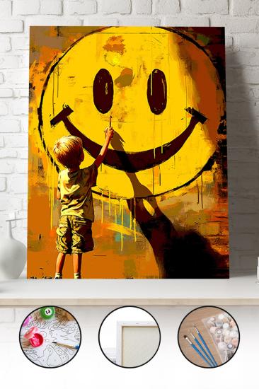 Sayılarla Boyama Seti 40x50 - 50x65 cm Tuval Hobi Boyama Tablosu - Graffiti Çizen Çocuk