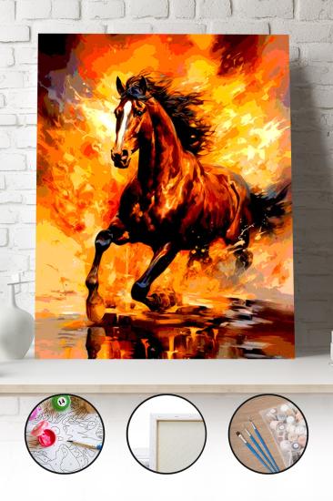 Sayılarla Boyama Seti 40x50 - 50x65 cm Tuval Hobi Boyama Tablosu - Günbatımı At