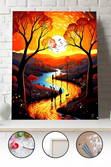 Sayılarla Boyama Seti 40x50 - 50x65 cm Tuval Hobi Boyama Tablosu - Günbatımı Manzara