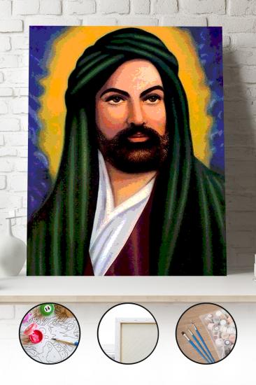 Sayılarla Boyama Seti 40x50 - 50x65 cm Tuval Hobi Boyama Tablosu - Hz. Ali Portresi