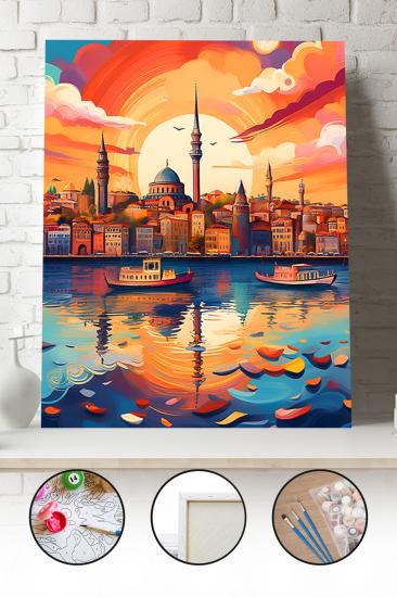 Sayılarla Boyama Seti 40x50 - 50x65 cm Tuval Hobi Boyama Tablosu - İstanbul Günbatımı 02
