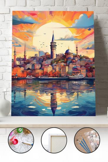 Sayılarla Boyama Seti 40x50 - 50x65 cm Tuval Hobi Boyama Tablosu - İstanbul Günbatımı 03