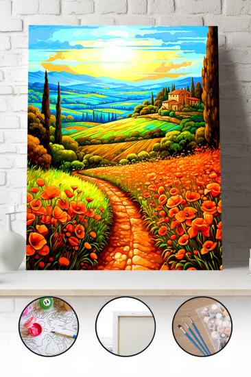 Sayılarla Boyama Seti 40x50 - 50x65 cm Tuval Hobi Boyama Tablosu - Kırmızı Gelincik Tarlası