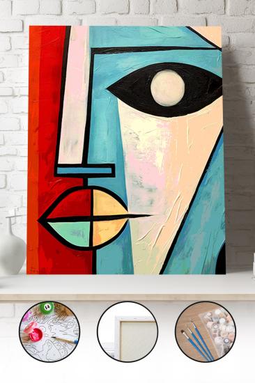 Sayılarla Boyama Seti 40x50 - 50x65 cm Tuval Hobi Boyama Tablosu - Kübist Kadın Yüzü
