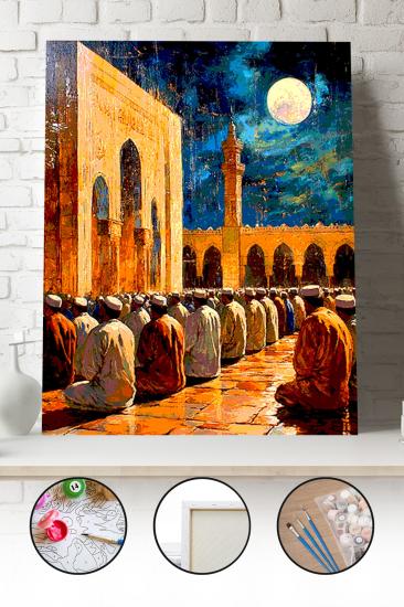 Sayılarla Boyama Seti 40x50 - 50x65 cm Tuval Hobi Boyama Tablosu - Namaz Kılan Müslümanlar