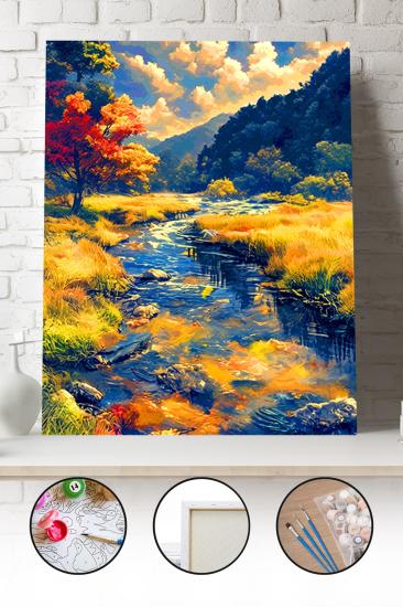 Sayılarla Boyama Seti 40x50 - 50x65 cm Tuval Hobi Boyama Tablosu - Nehirdeki Kayıkçı