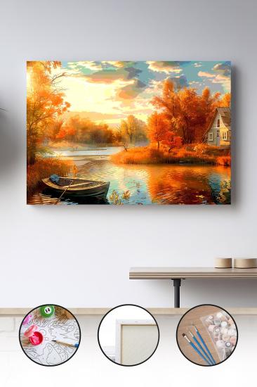 Sayılarla Boyama Seti 40x50 - 50x65 cm Tuval Hobi Boyama Tablosu - Nehir Manzarası