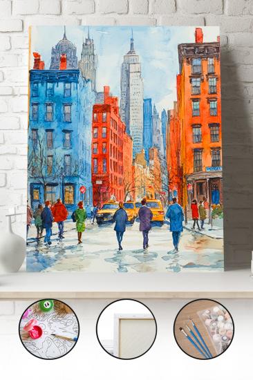 Sayılarla Boyama Seti 40x50 - 50x65 cm Tuval Hobi Boyama Tablosu - New York Sokak Manzarası