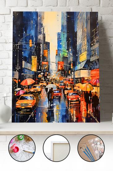 Sayılarla Boyama Seti 40x50 - 50x65 cm Tuval Hobi Boyama Tablosu - New York Sokak Manzarası 02