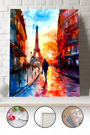 Sayılarla Boyama Seti 40x50 - 50x65 cm Tuval Hobi Boyama Tablosu - Paris Sokakları 03