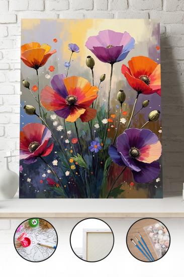 Sayılarla Boyama Seti 40x50 - 50x65 cm Tuval Hobi Boyama Tablosu - Pembe Şakayık Çiçekleri