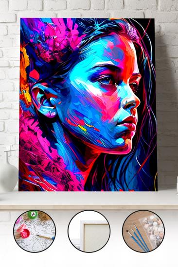 Sayılarla Boyama Seti 40x50 - 50x65 cm Tuval Hobi Boyama Tablosu - Pop Art Kadın Model 03