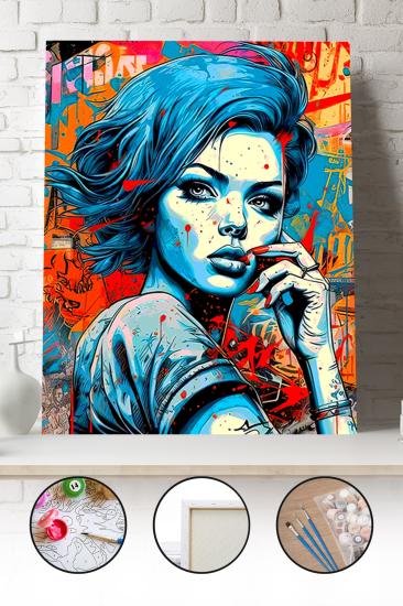 Sayılarla Boyama Seti 40x50 - 50x65 cm Tuval Hobi Boyama Tablosu - Pop Art Kadın Model 02