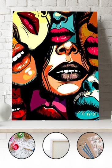 Sayılarla Boyama Seti 40x50 - 50x65 cm Tuval Hobi Boyama Tablosu - Pop Art Kadın Yüzleri