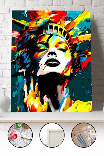 Sayılarla Boyama Seti 40x50 - 50x65 cm Tuval Hobi Boyama Tablosu - Pop Art Özgürlük Heykeli