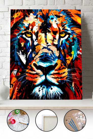 Sayılarla Boyama Seti 40x50 - 50x65 cm Tuval Hobi Boyama Tablosu - Renkli Aslan