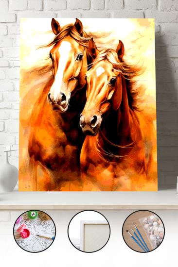 Sayılarla Boyama Seti 40x50 - 50x65 cm Tuval Hobi Boyama Tablosu - Renkli At 03